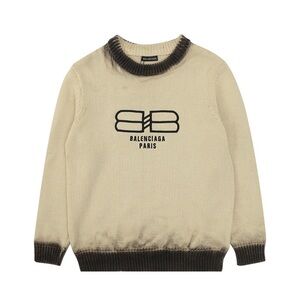 Balenciaga Double B Logo Off-White and Brown Knit Sweater